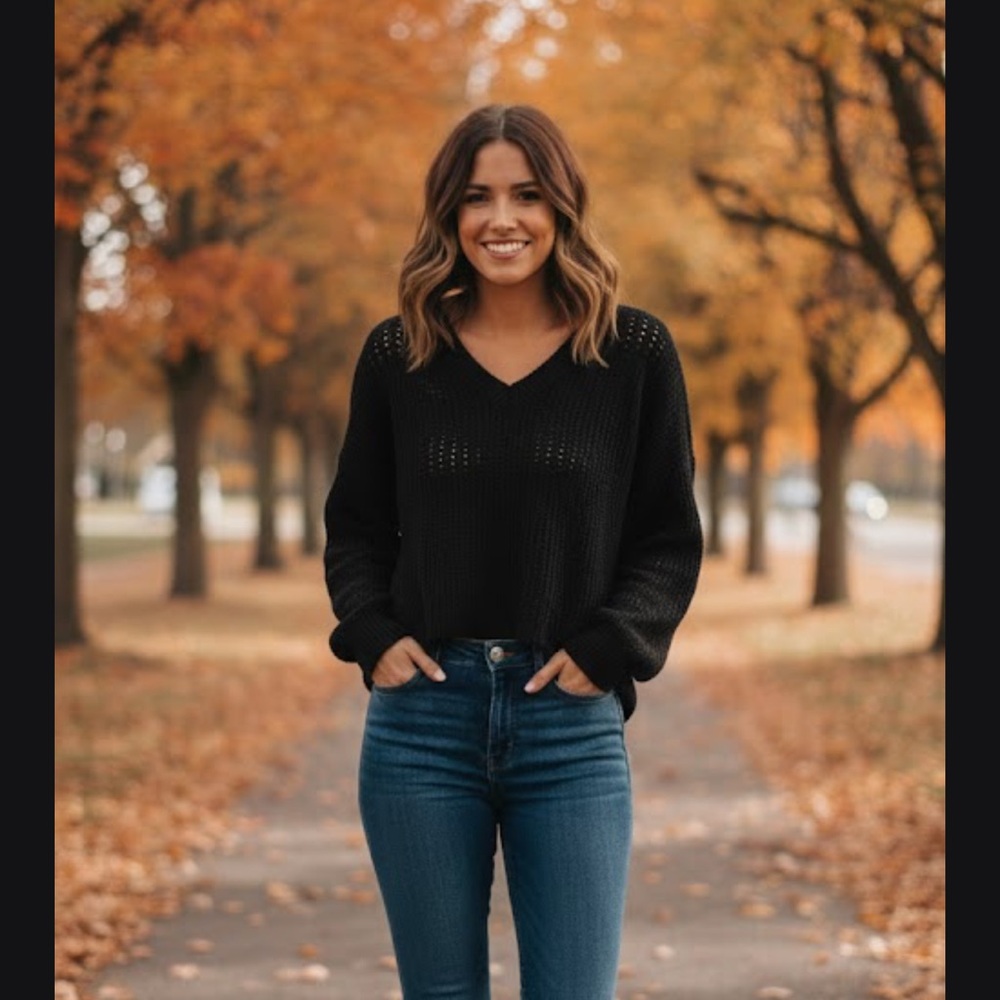 Ralph Lauren Black V-Neck Open-Knit Sweater